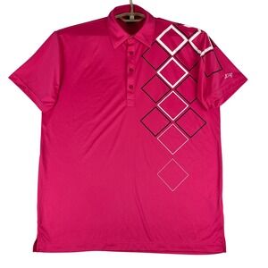 Sligo Polo Shirt Mens L Pink Geometric Diamond Print Short Sleeve Golf Tee